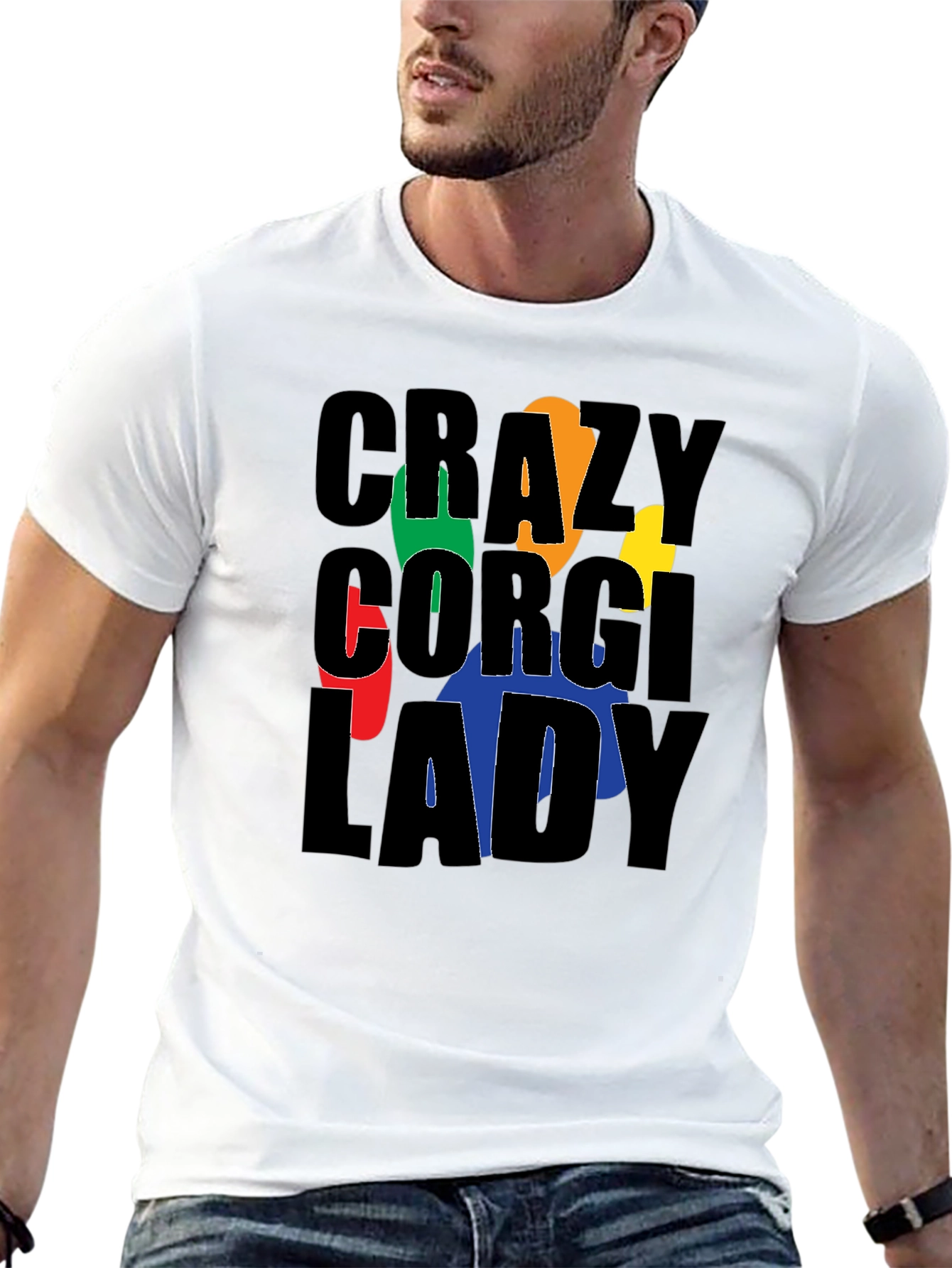 Crazy Corgi Lady Black T-Shirt