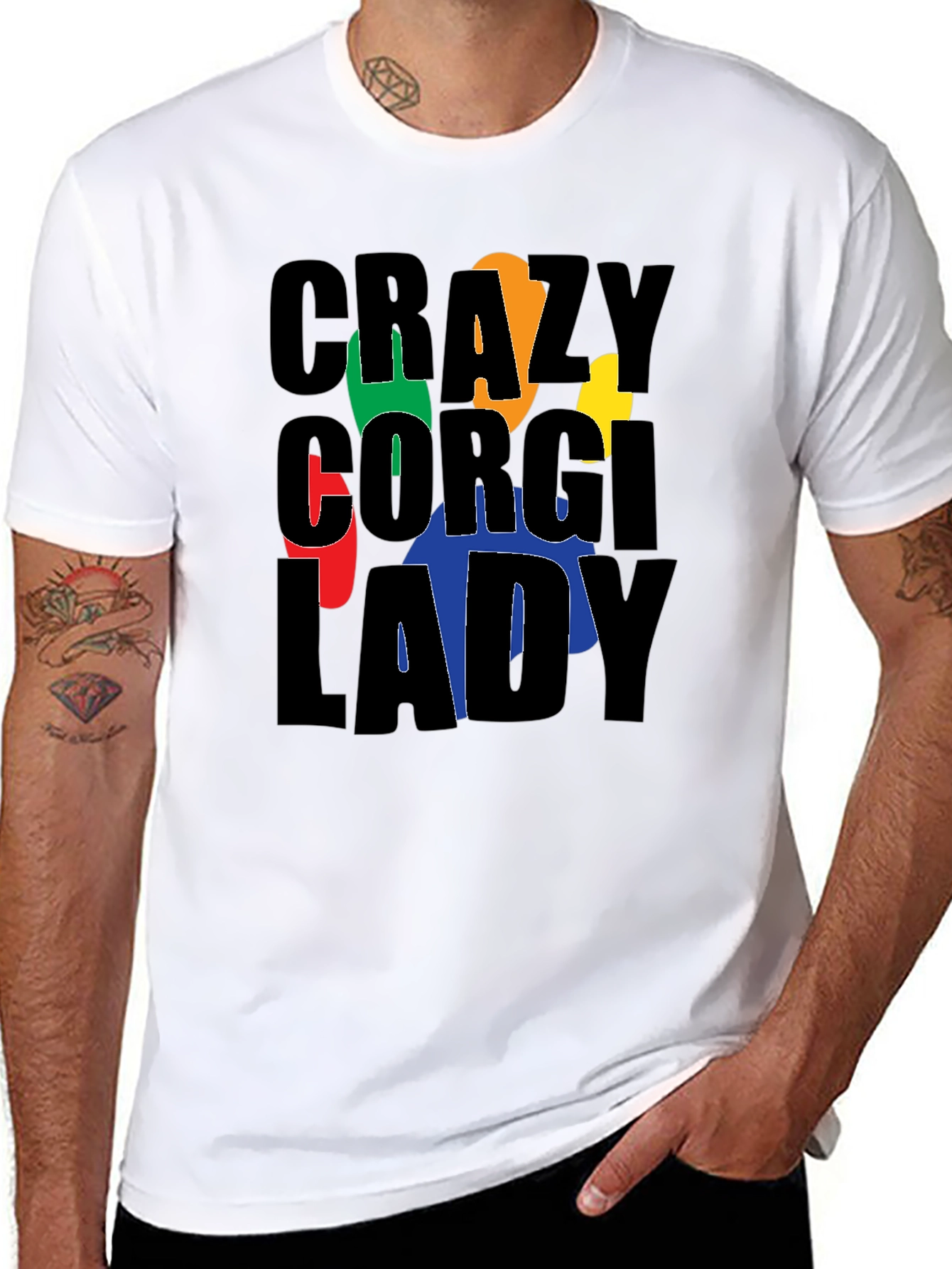 Crazy Corgi Lady Black T-Shirt
