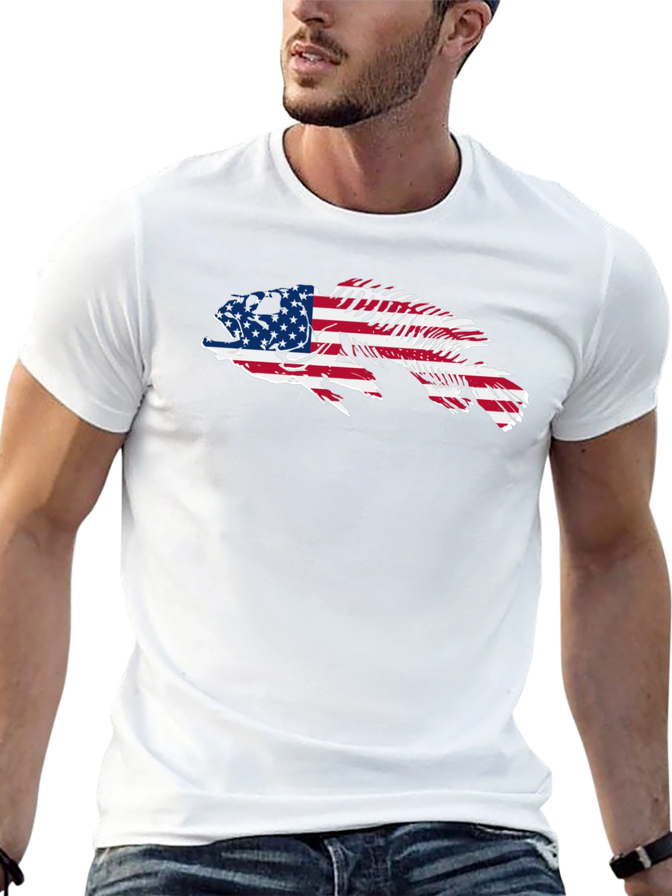 American Flag Fish Graphic Tee - Patriotic Angler Shirt