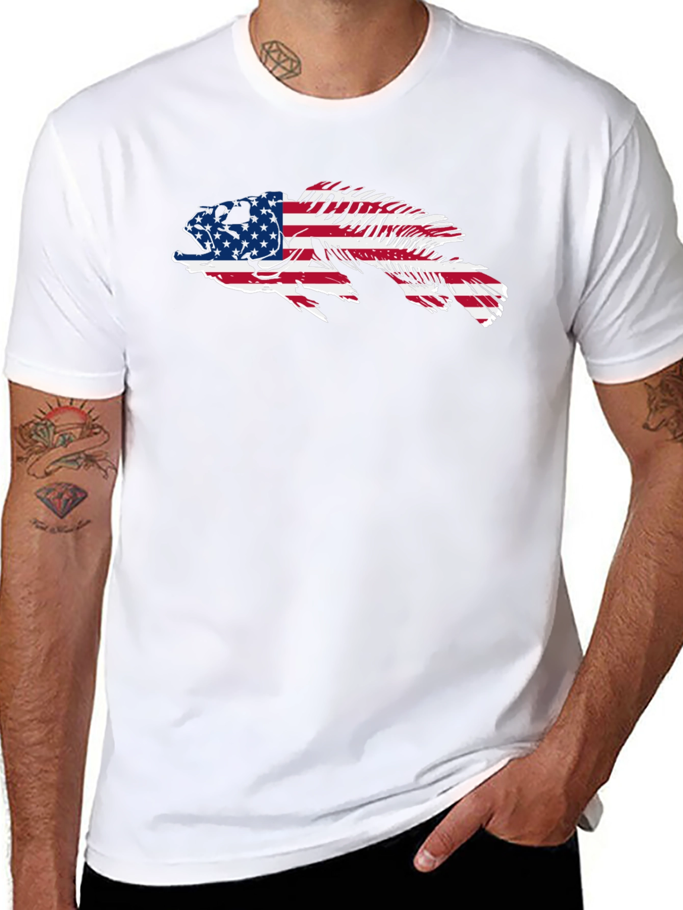 American Flag Fish Graphic Tee - Patriotic Angler Shirt