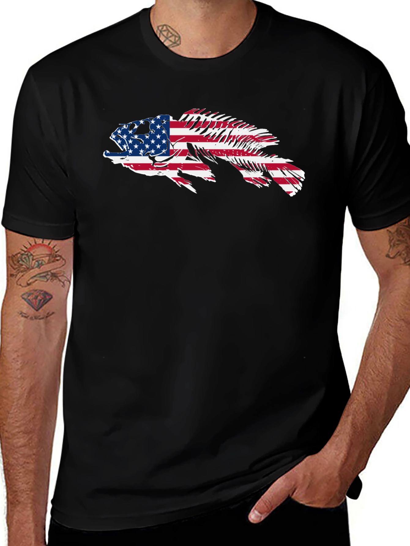 American Flag Fish Graphic Tee - Patriotic Angler Shirt