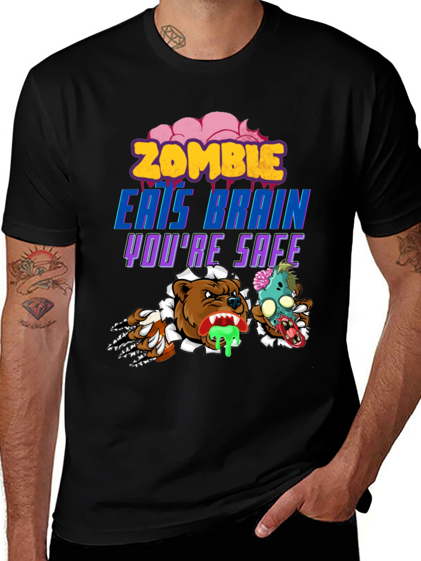 Zombie Eats Brain Funny Graphic Tee