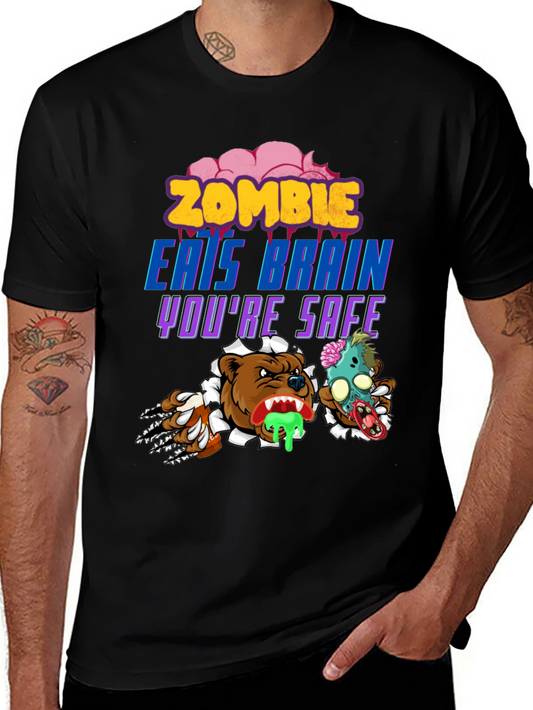 Zombie Eats Brain Funny Graphic Tee
