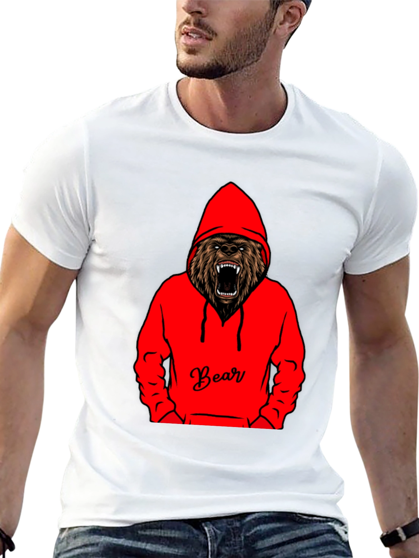 Bear Hoodie Graphic Tee - Mens Black T-Shirt