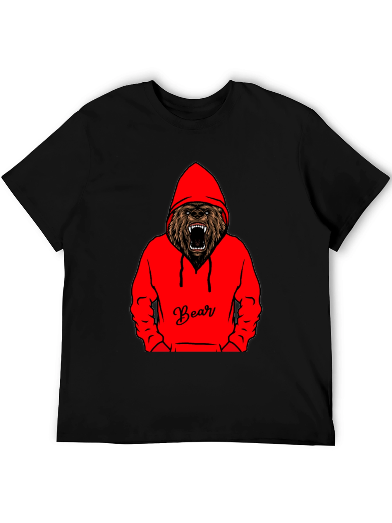 Bear Hoodie Graphic Tee - Mens Black T-Shirt