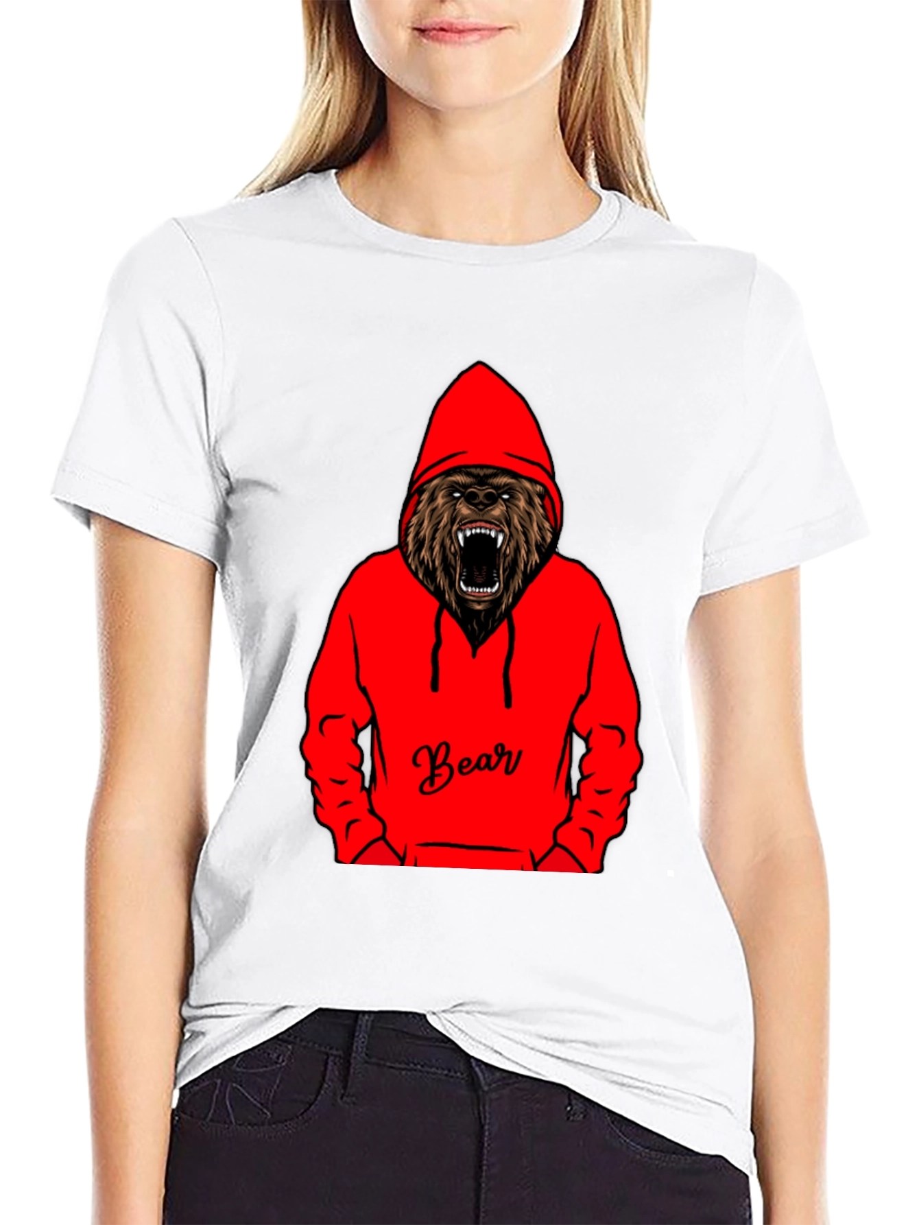 Bear Hoodie Graphic Tee - Mens Black T-Shirt