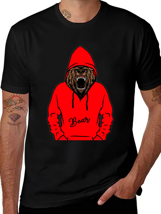 Bear Hoodie Graphic Tee - Mens Black T-Shirt