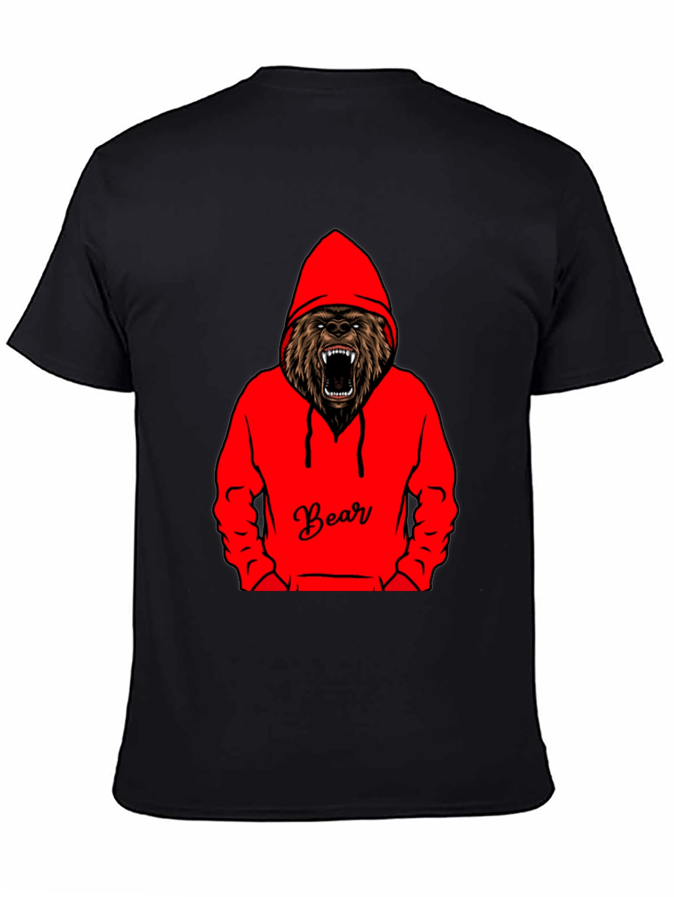 Bear Hoodie Graphic Tee - Mens Black T-Shirt