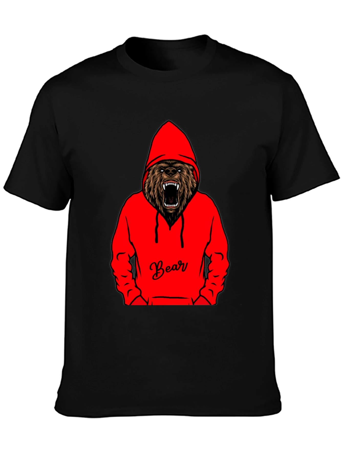 Bear Hoodie Graphic Tee - Mens Black T-Shirt