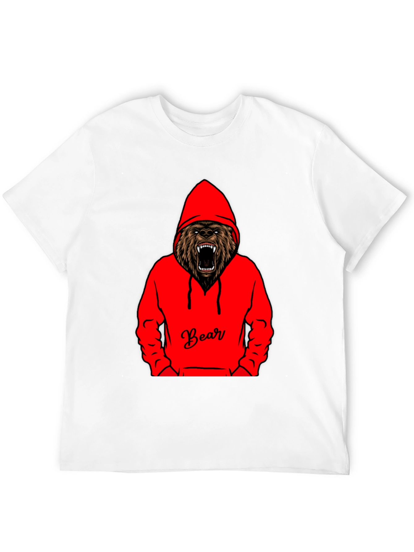 Bear Hoodie Graphic Tee - Mens Black T-Shirt
