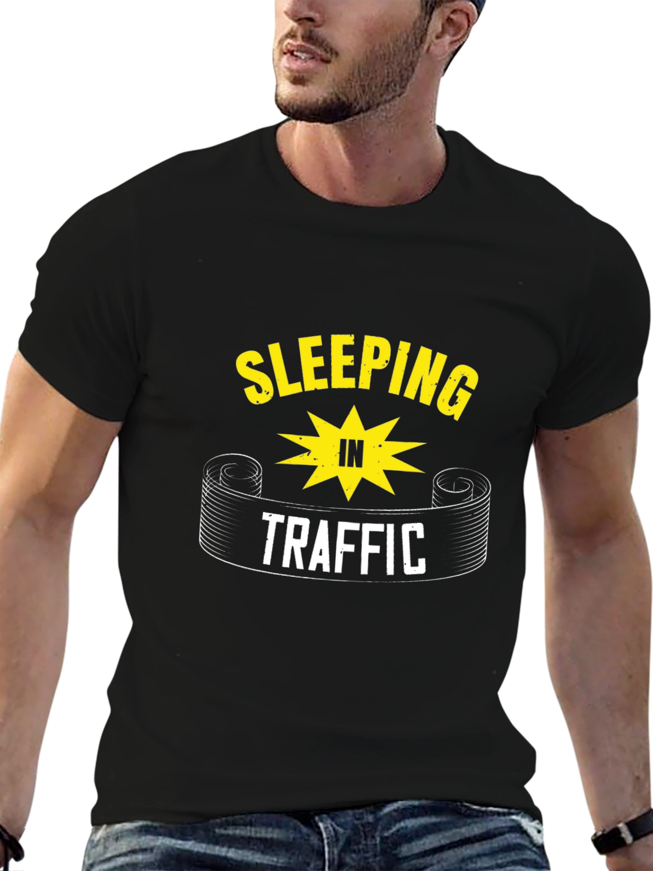 Sleeping In Traffic Graphic Tee - Black Cotton T-Shirt