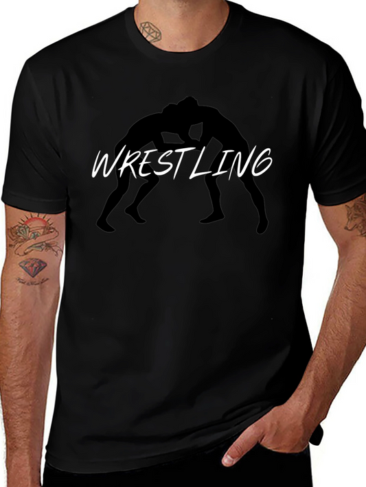 Wrestling Silhouette Graphic Black T-Shirt