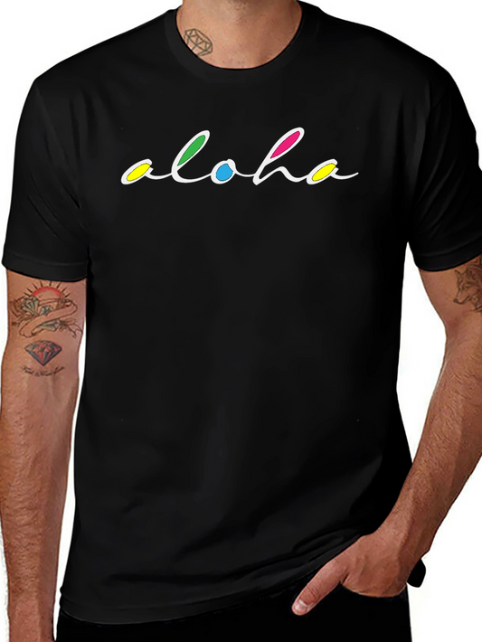 Aloha Colorful Graphic Black T-Shirt