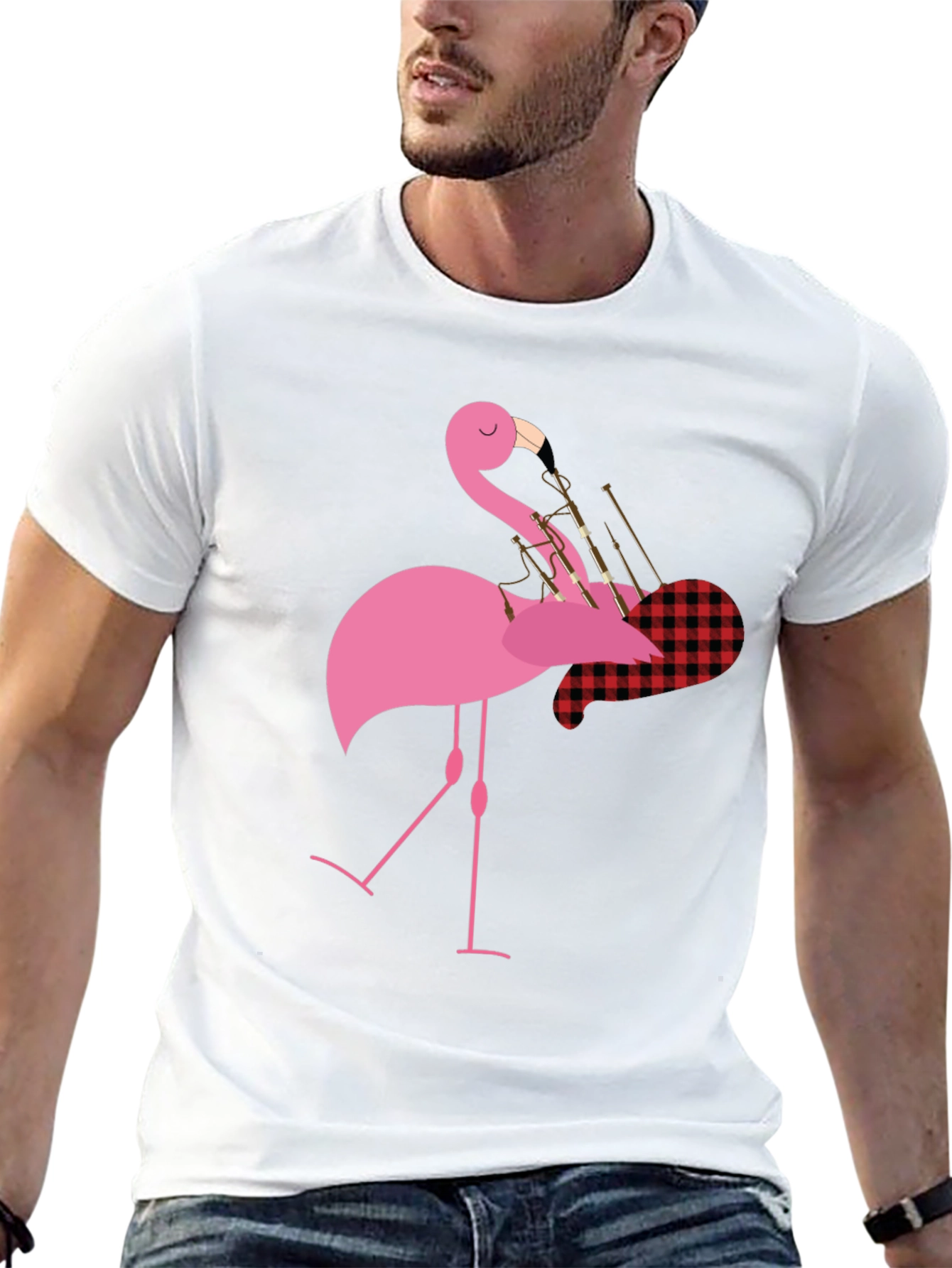 Flamingo Bagpipe Graphic T-Shirt - Unique Design