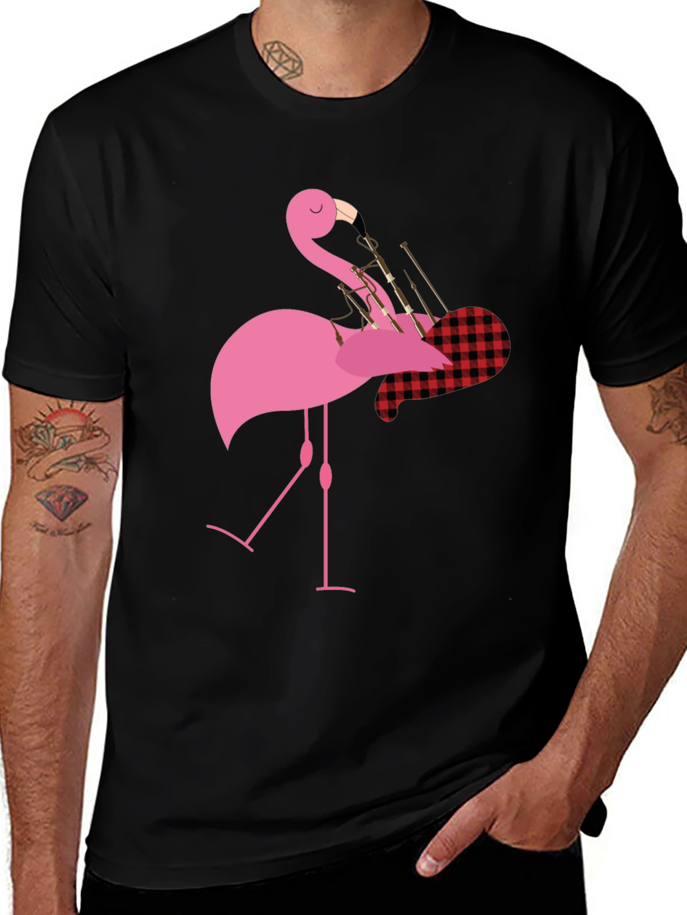 Flamingo Bagpipe Graphic T-Shirt - Unique Design