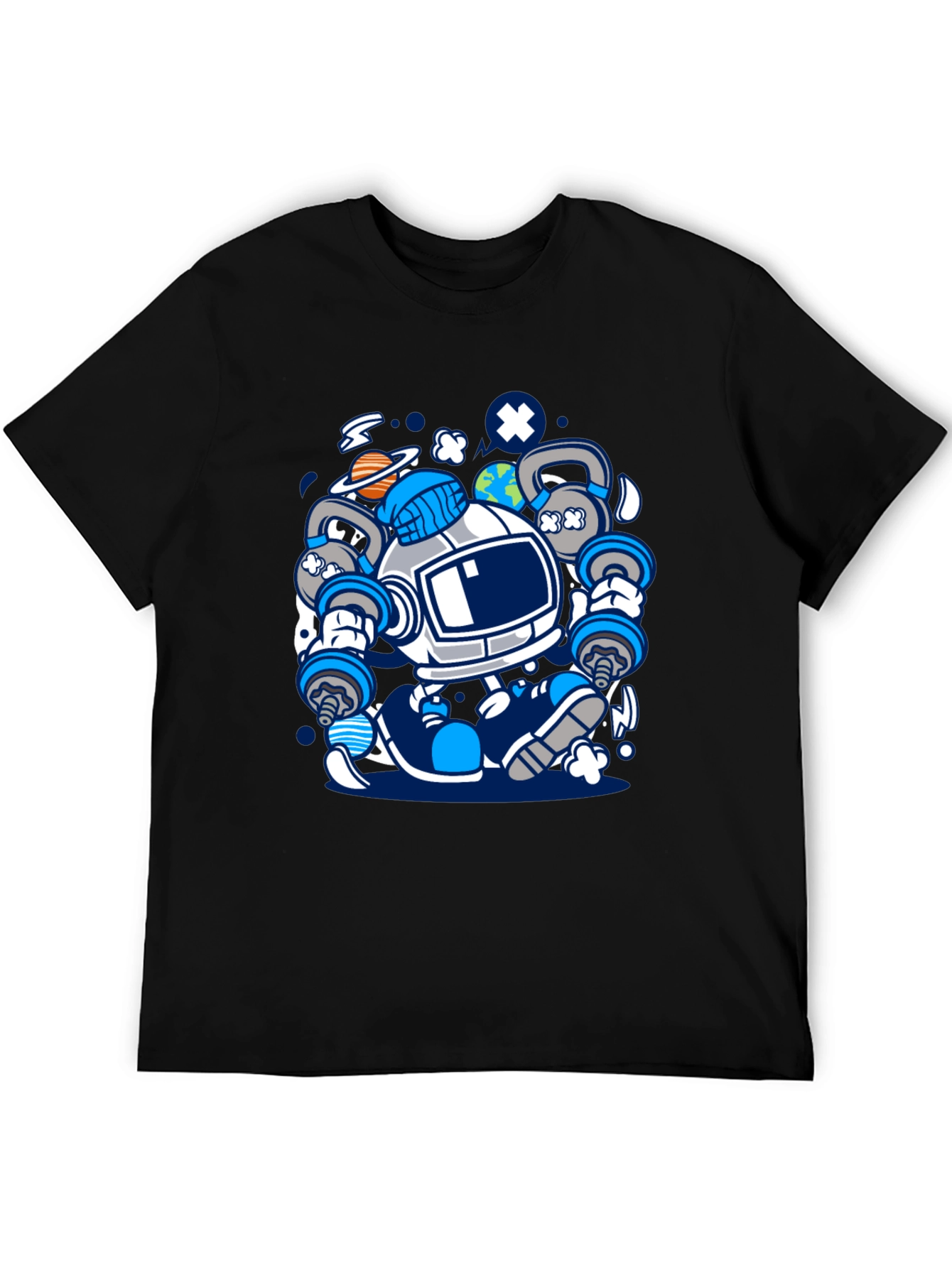 Astronaut Lifting Weights Graphic T-Shirt
