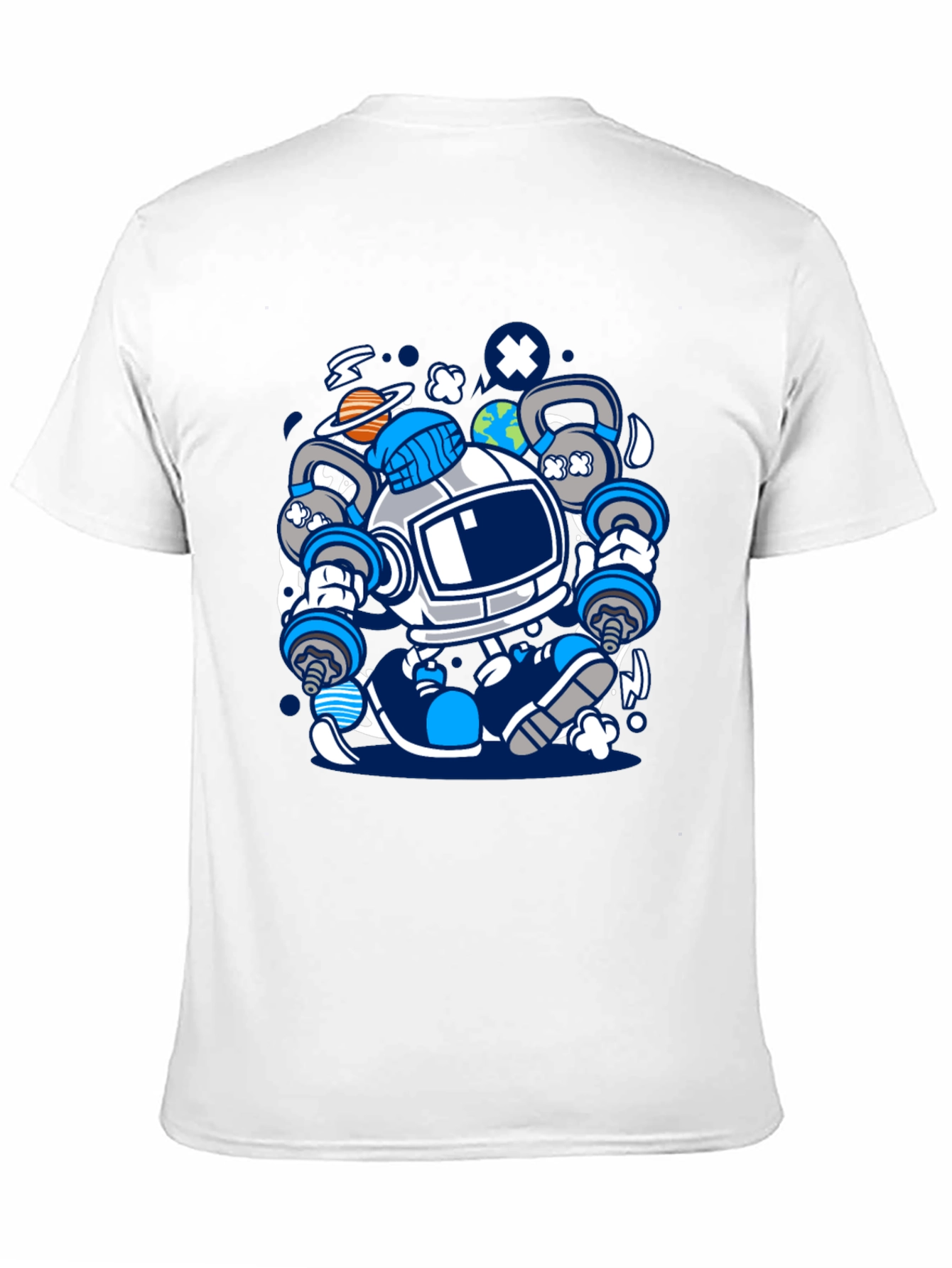 Astronaut Lifting Weights Graphic T-Shirt