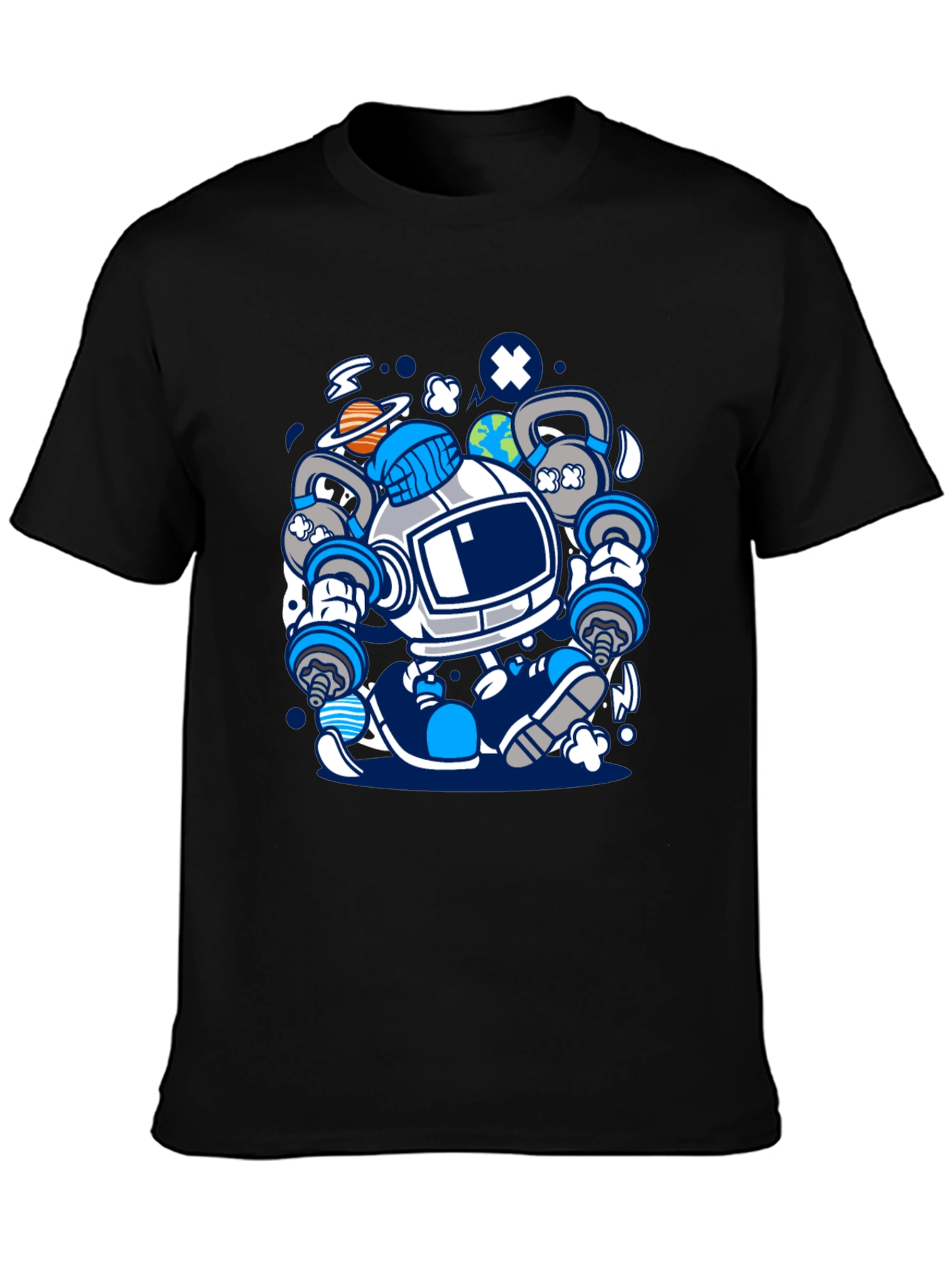 Astronaut Lifting Weights Graphic T-Shirt