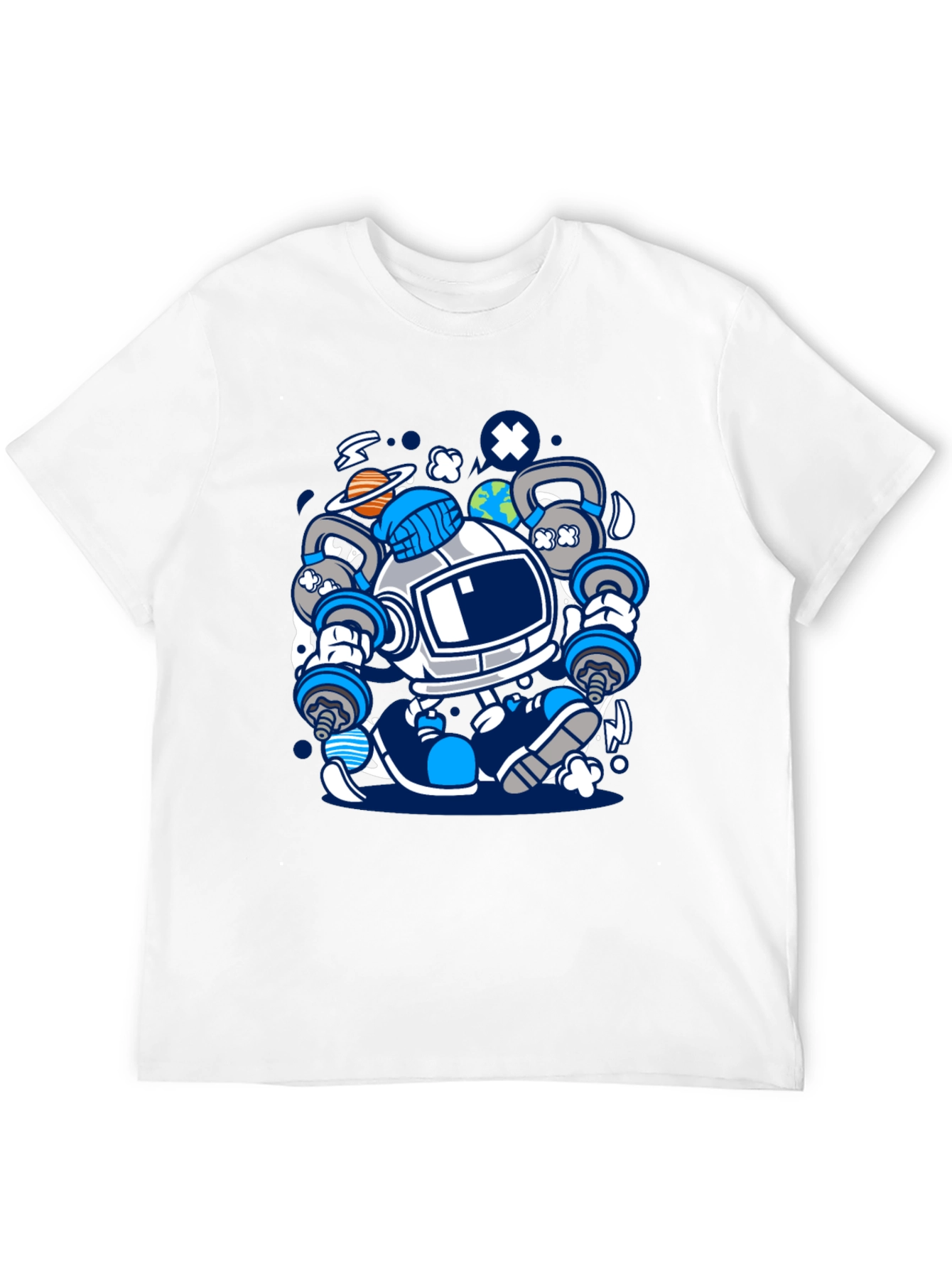 Astronaut Lifting Weights Graphic T-Shirt
