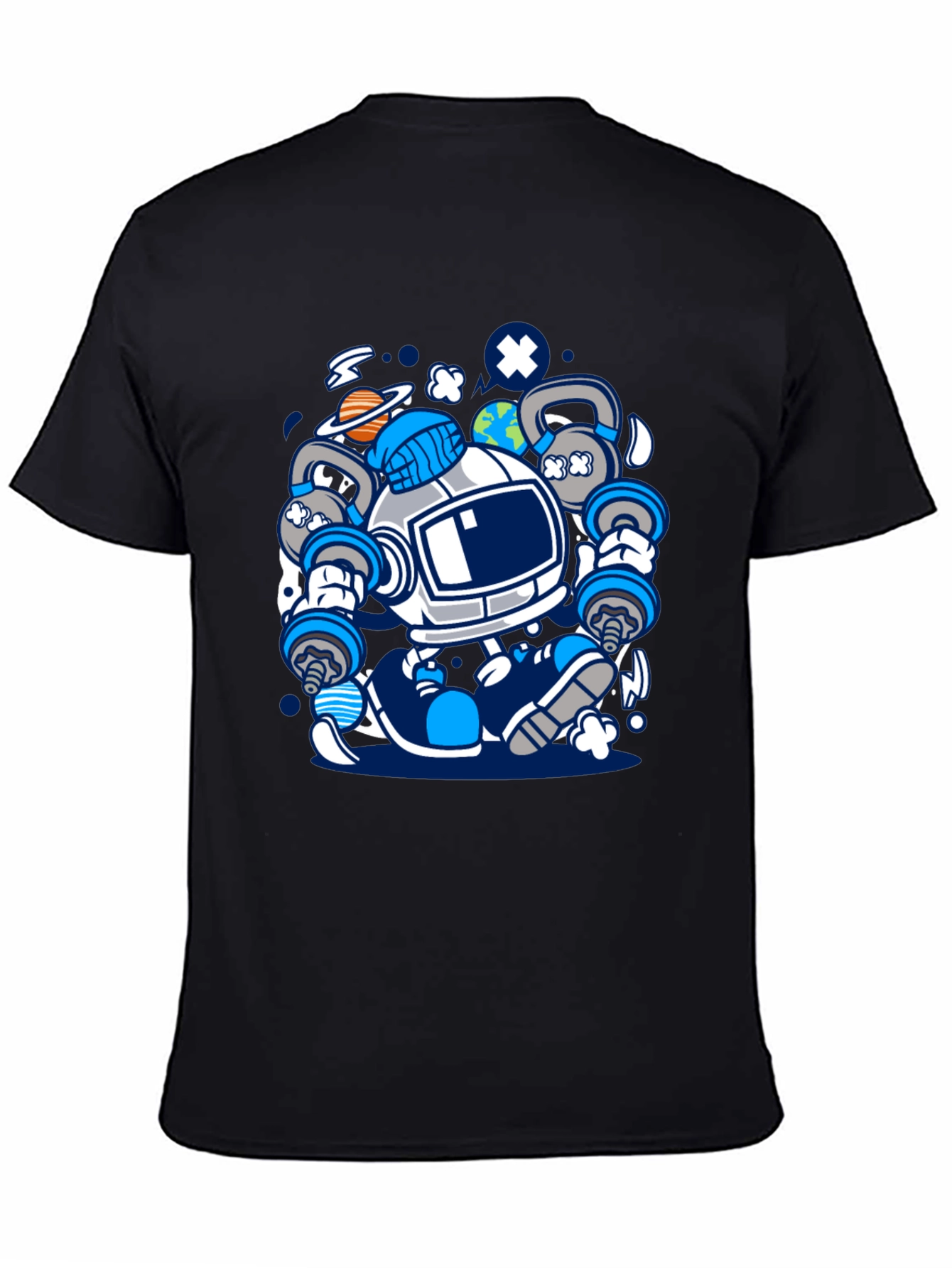 Astronaut Lifting Weights Graphic T-Shirt