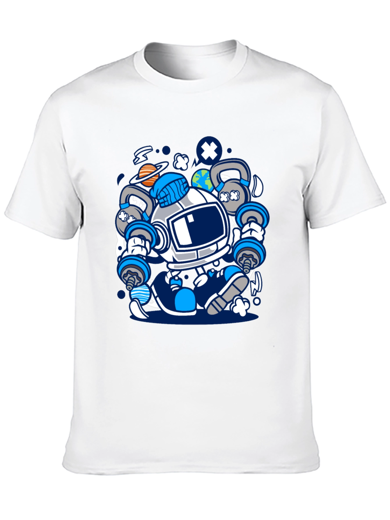 Astronaut Lifting Weights Graphic T-Shirt