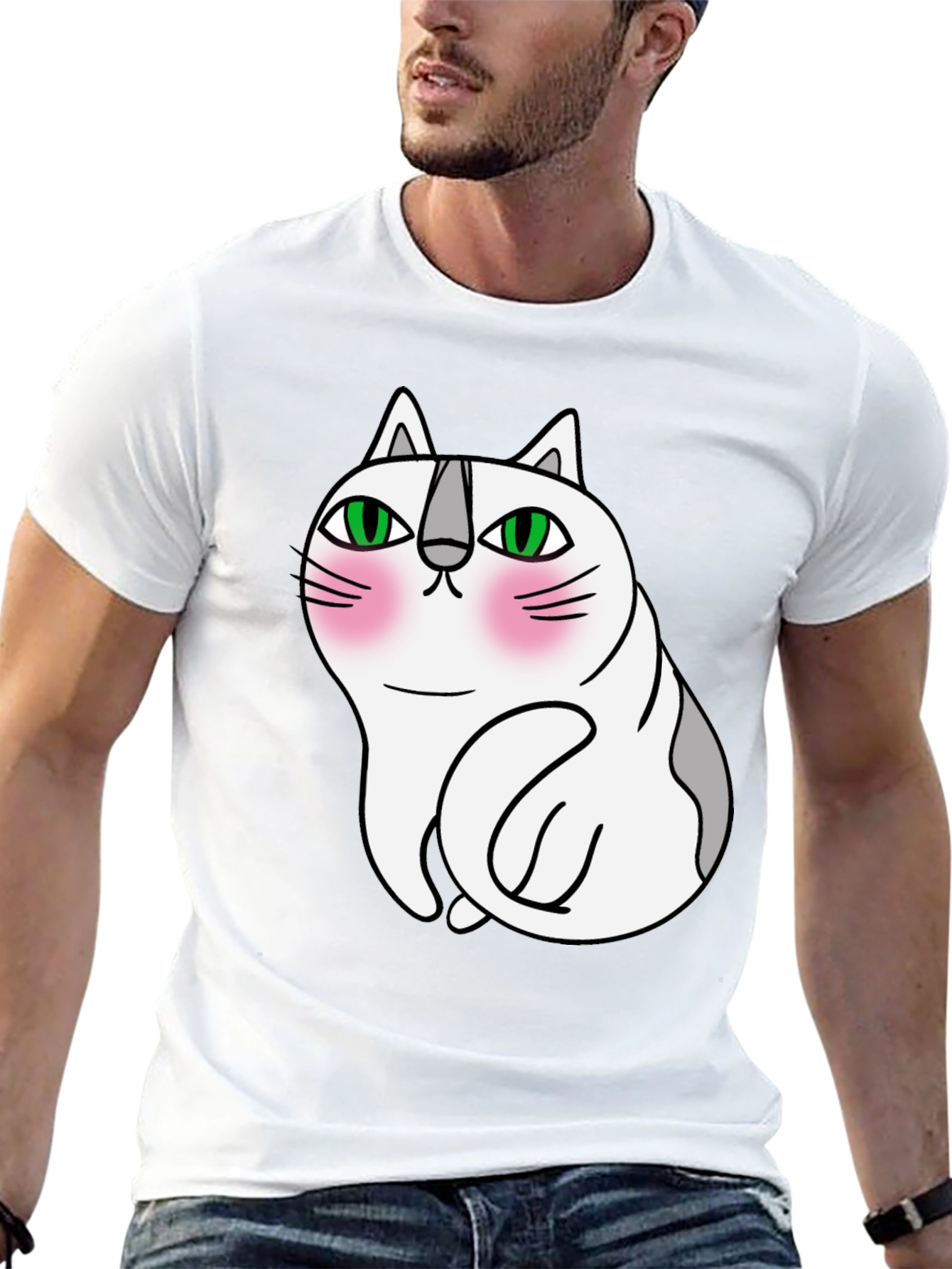 Cute Cartoon Cat Graphic Tee - Unisex Black T-Shirt