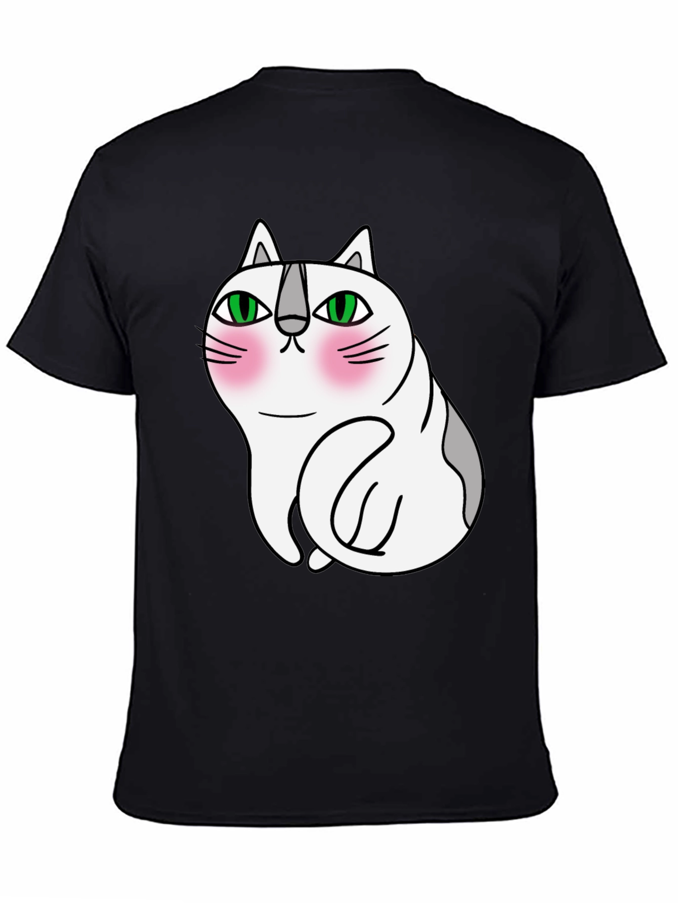 Cute Cartoon Cat Graphic Tee - Unisex Black T-Shirt