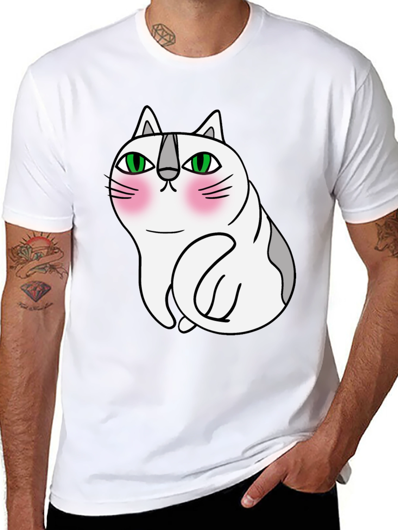 Cute Cartoon Cat Graphic Tee - Unisex Black T-Shirt