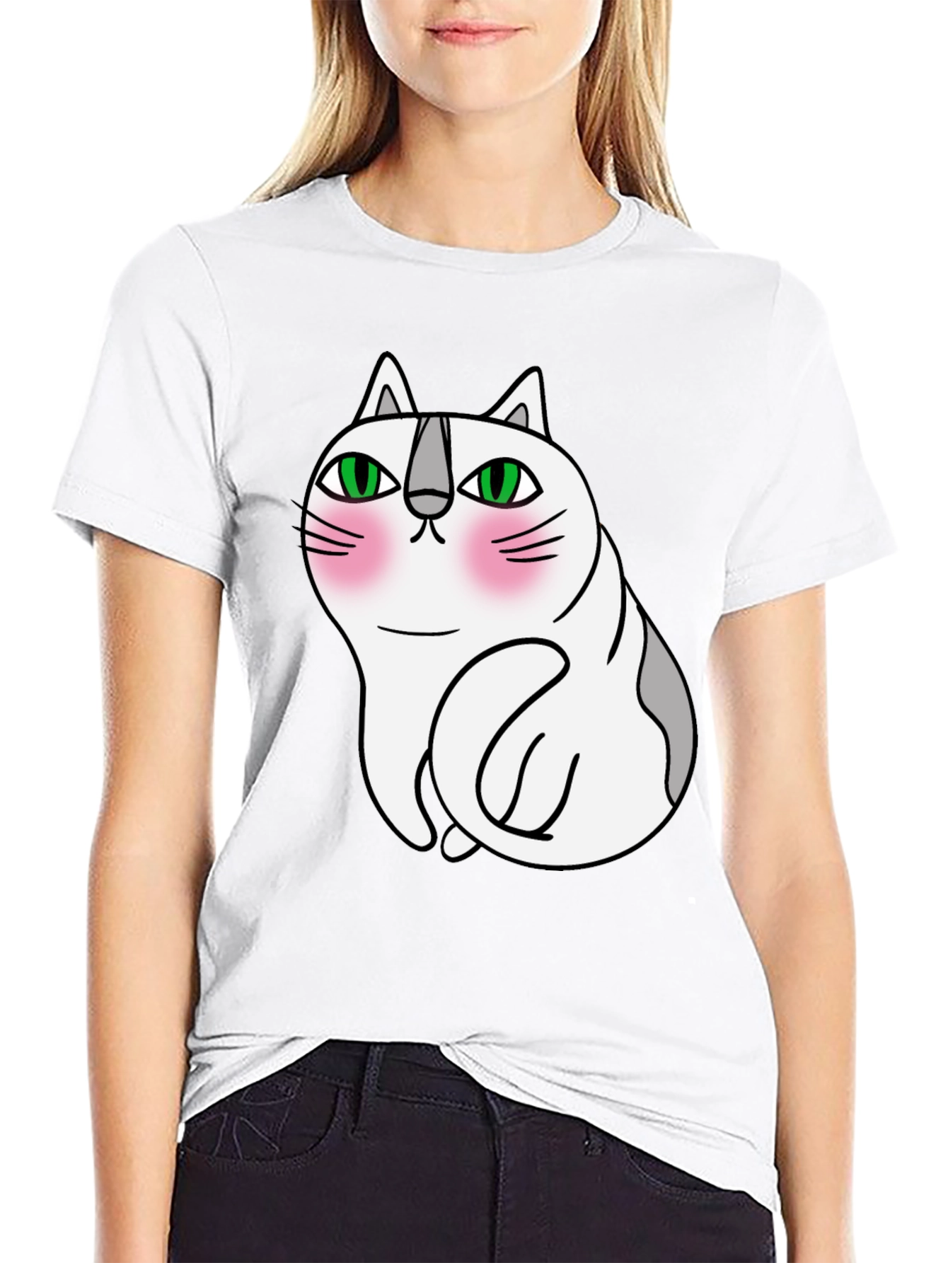Cute Cartoon Cat Graphic Tee - Unisex Black T-Shirt