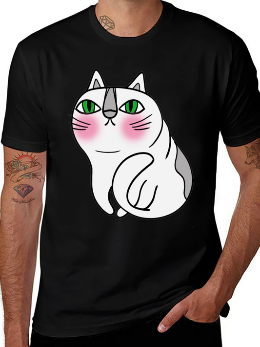Cute Cartoon Cat Graphic Tee - Unisex Black T-Shirt