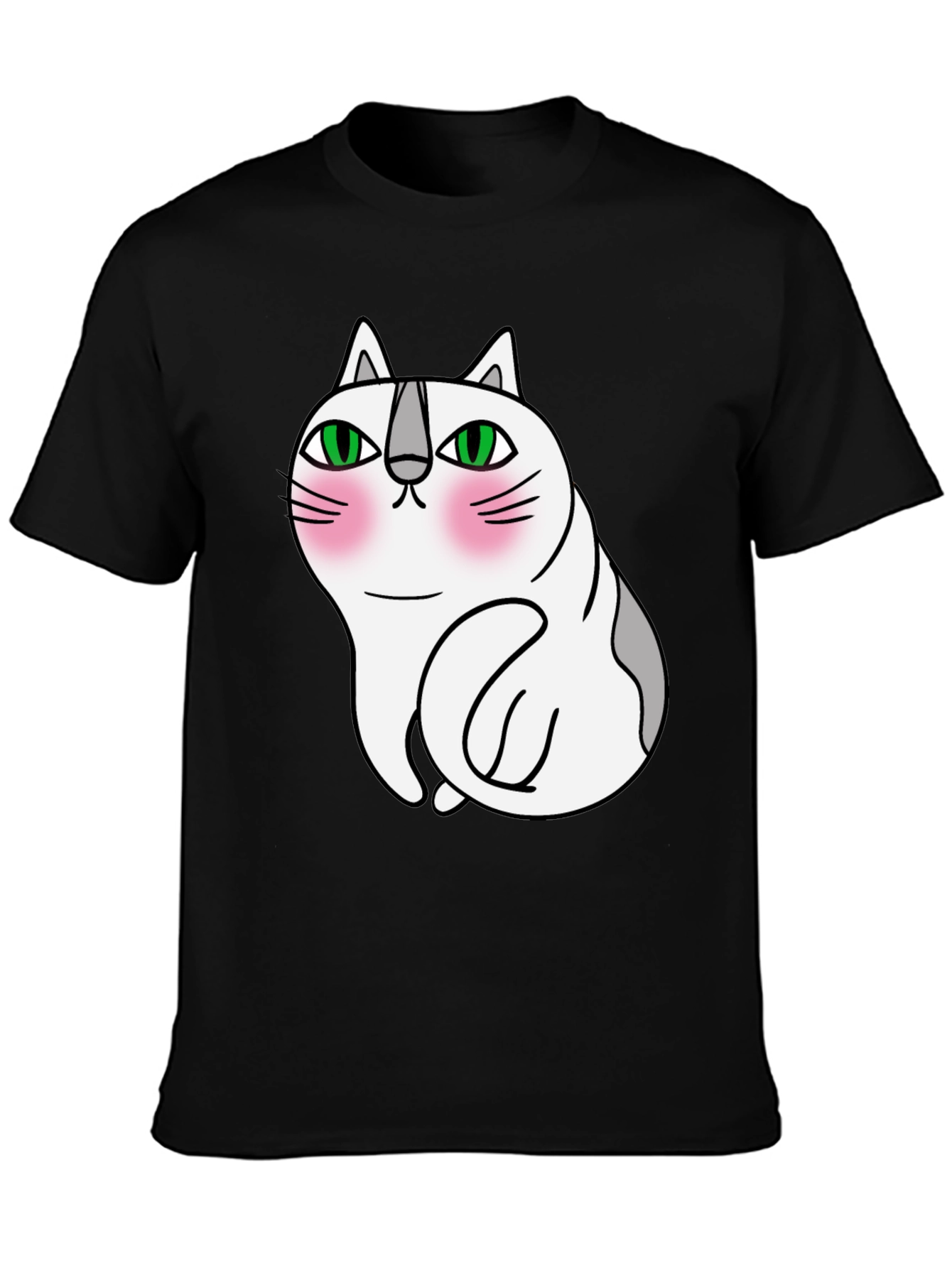 Cute Cartoon Cat Graphic Tee - Unisex Black T-Shirt
