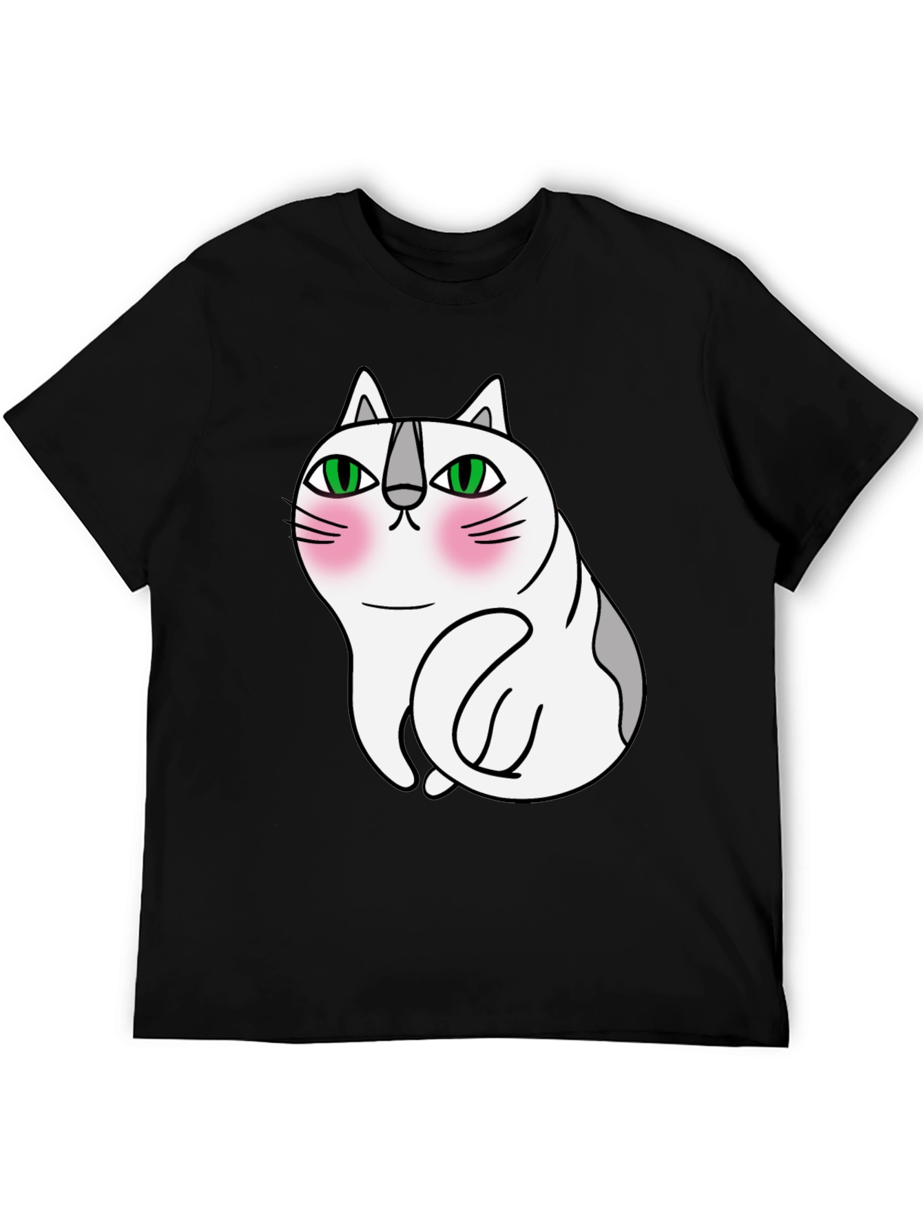 Cute Cartoon Cat Graphic Tee - Unisex Black T-Shirt
