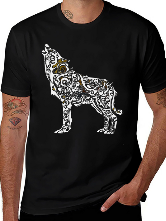 Tribal Wolf Graphic Tee - Black Casual Style