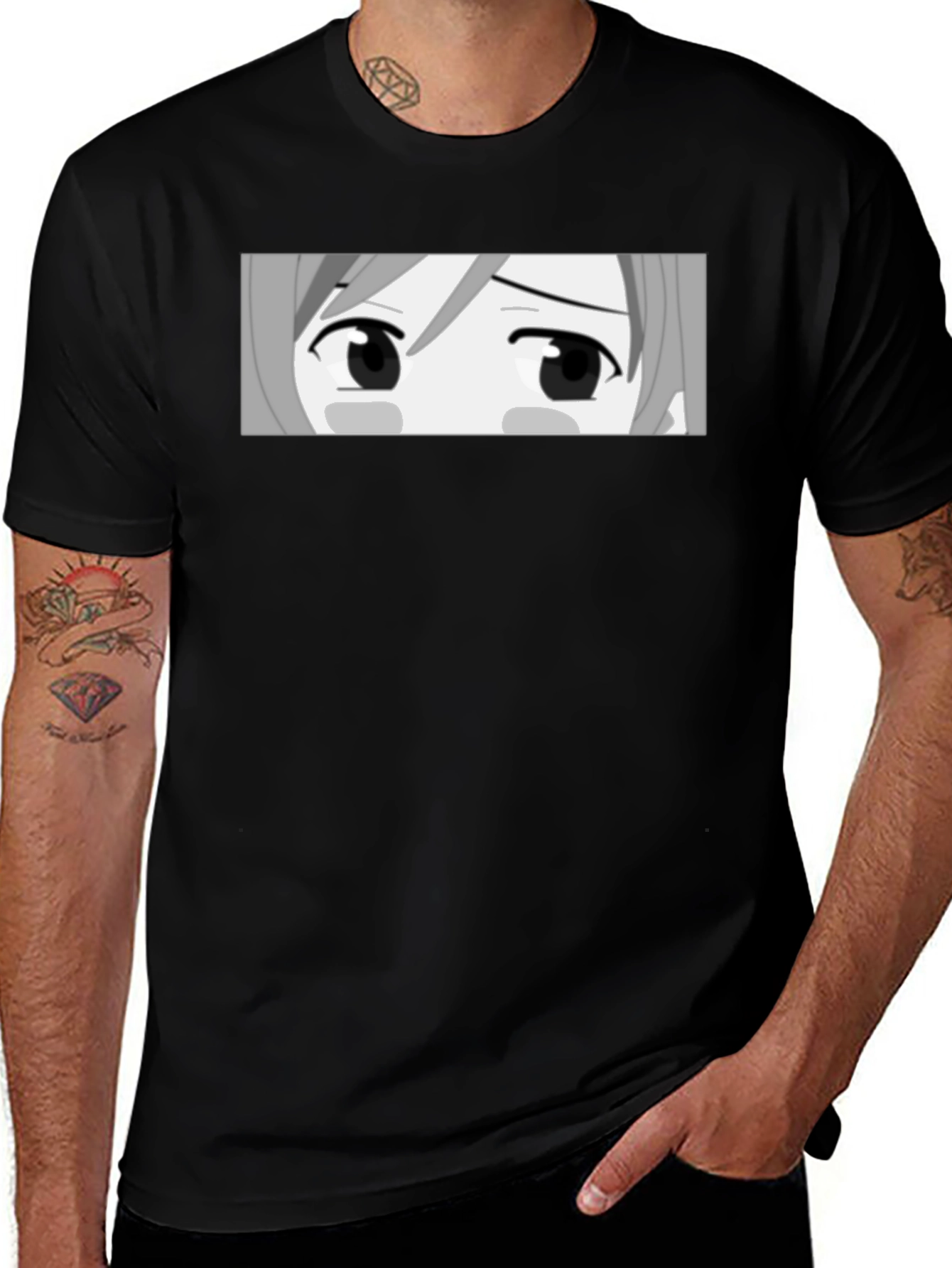Anime Eyes Graphic Black T-Shirt
