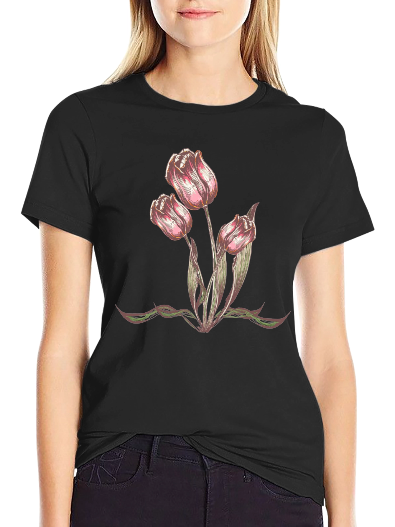 Floral Tulip Graphic T-Shirt - Trendy Casual Wear