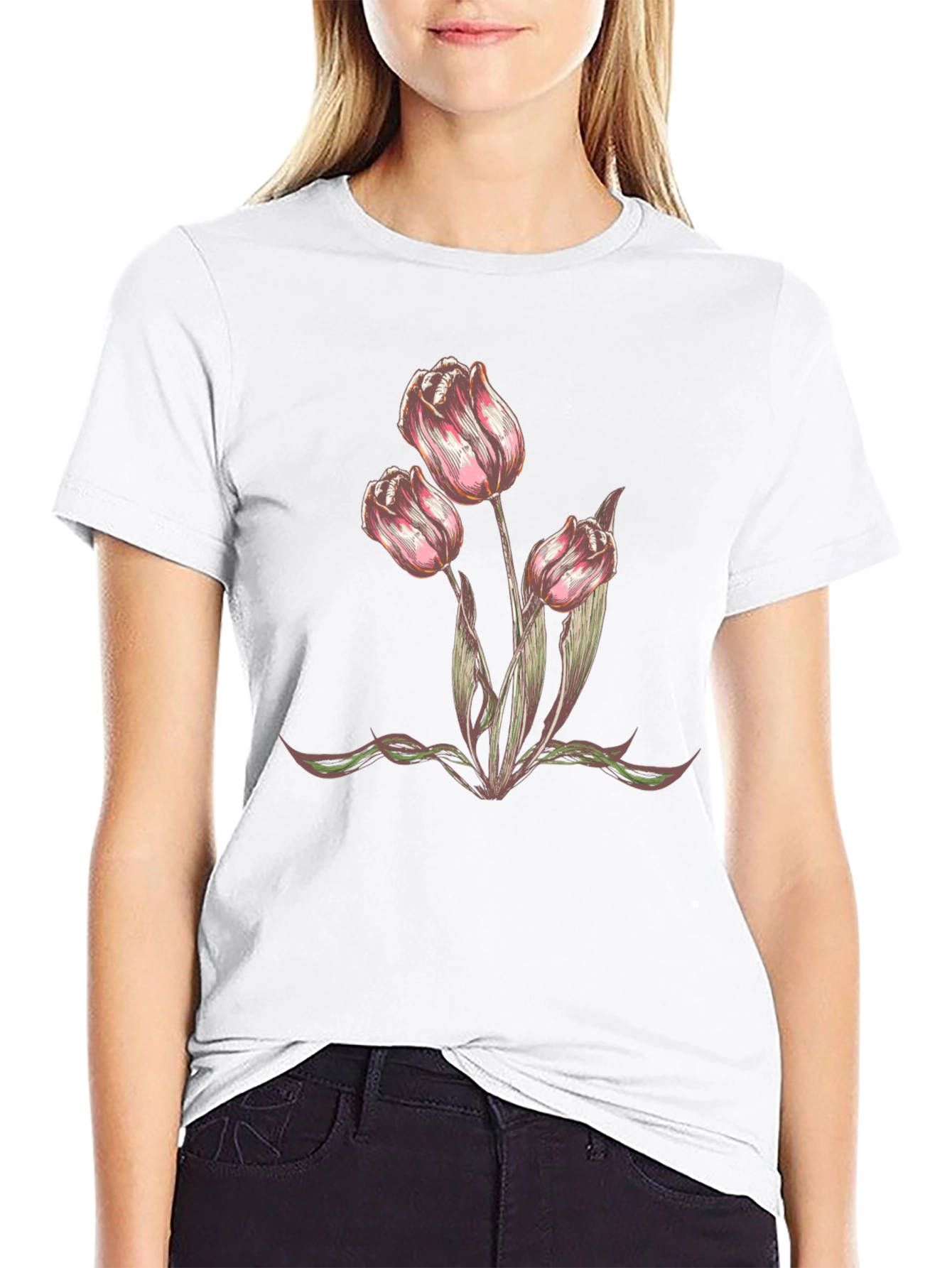 Floral Tulip Graphic T-Shirt - Trendy Casual Wear