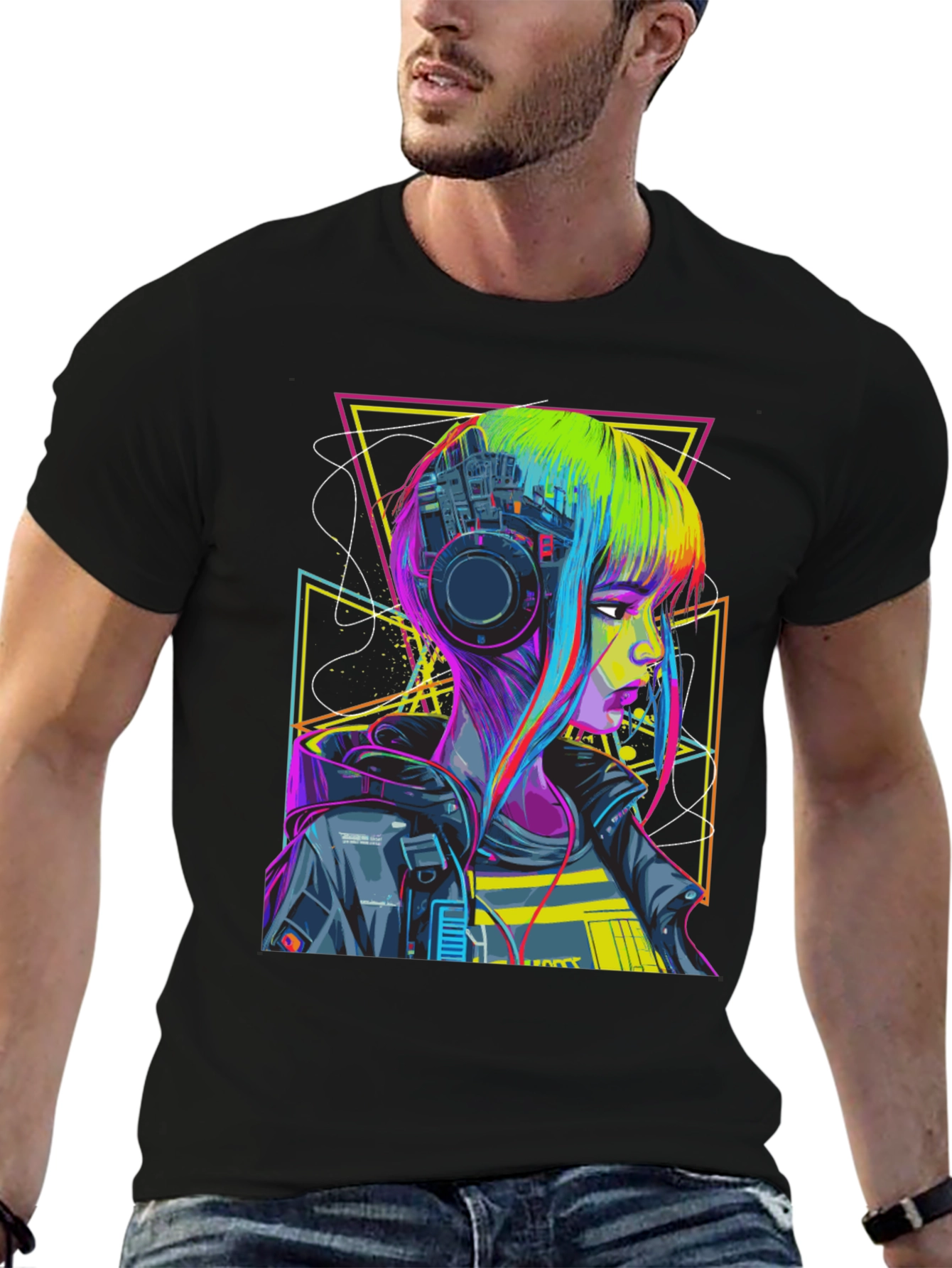 Cyberpunk Girl T-Shirt Geometric Design