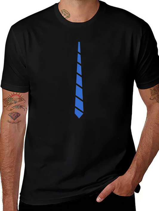 Mens Black T-Shirt with Blue Tie Graphic