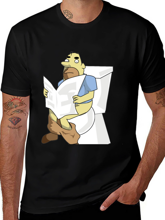 Cartoon Man on Toilet Funny Graphic T-Shirt