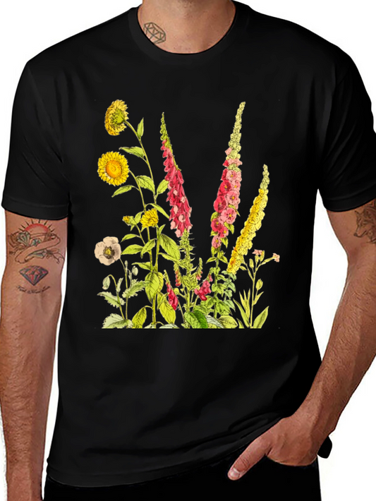 Botanical Print Black T-Shirt