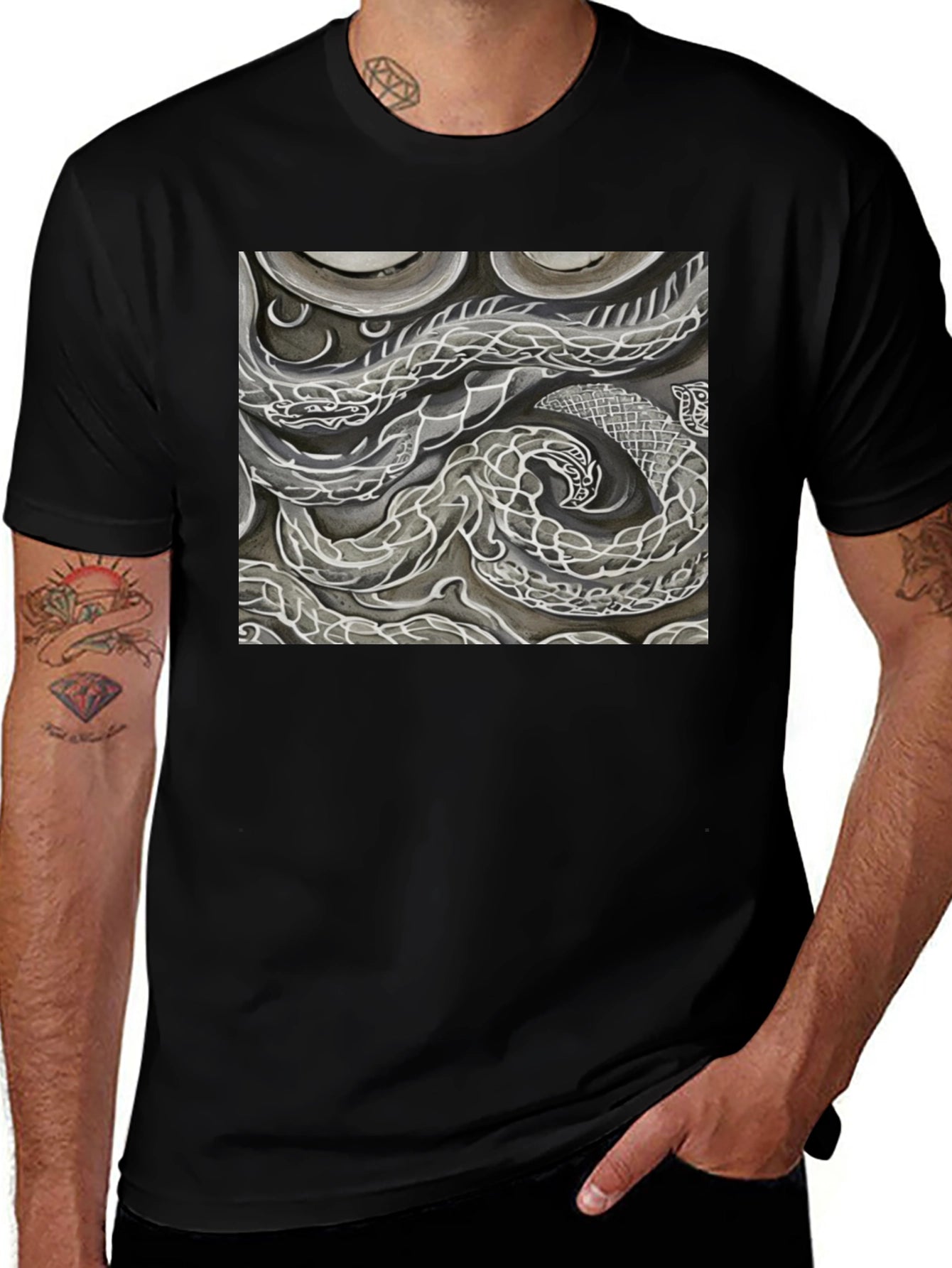 Abstract Dragon Graphic Black T-Shirt