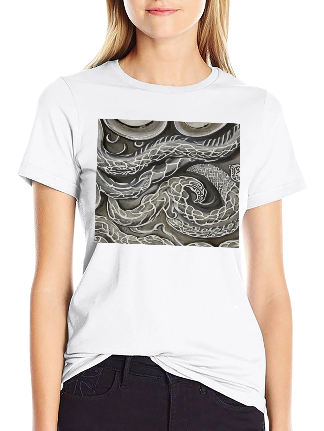 Abstract Dragon Graphic Black T-Shirt