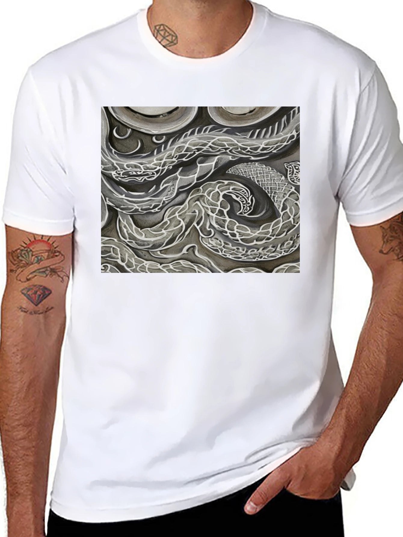Abstract Dragon Graphic Black T-Shirt