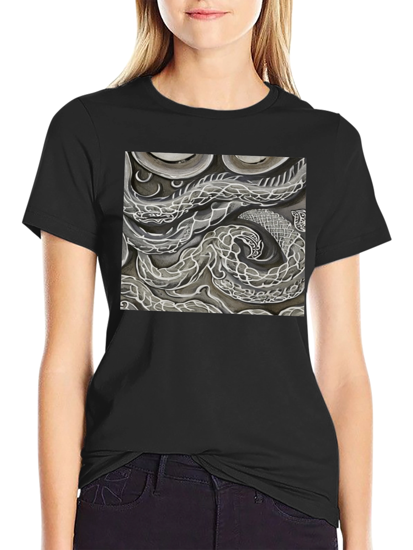 Abstract Dragon Graphic Black T-Shirt