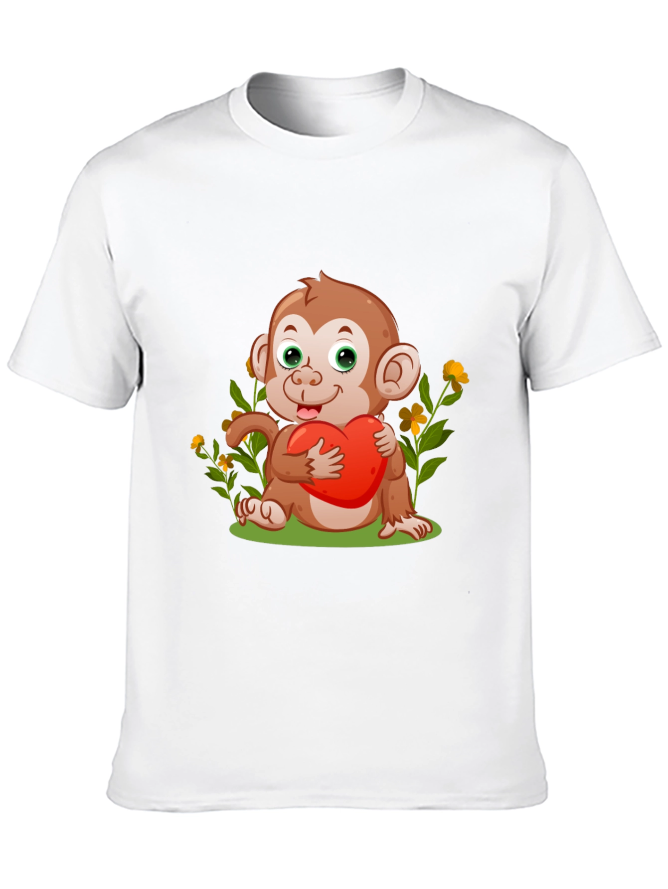 Cute Monkey with Heart Black T-Shirt