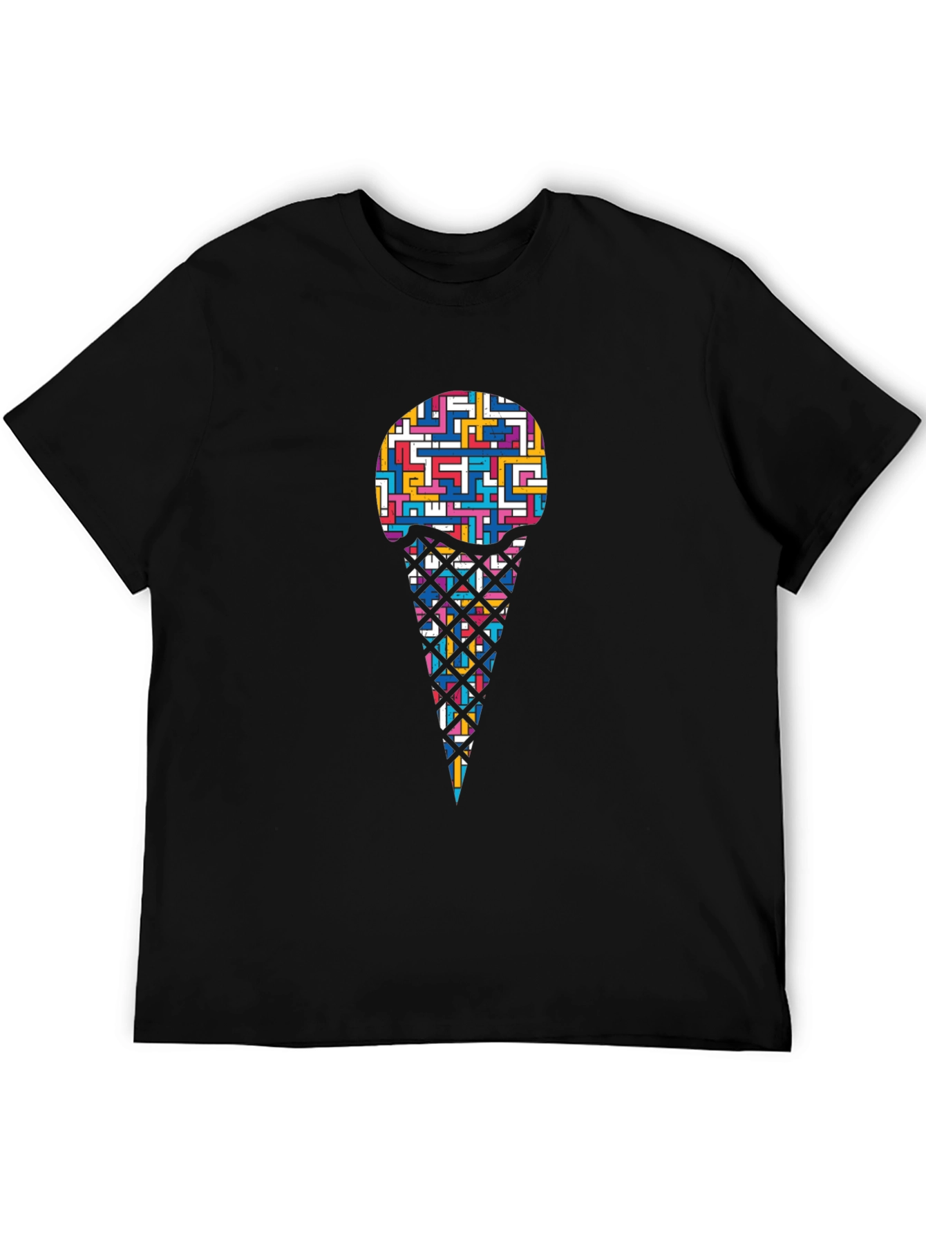 Abstract Ice Cream Graphic Black T-Shirt
