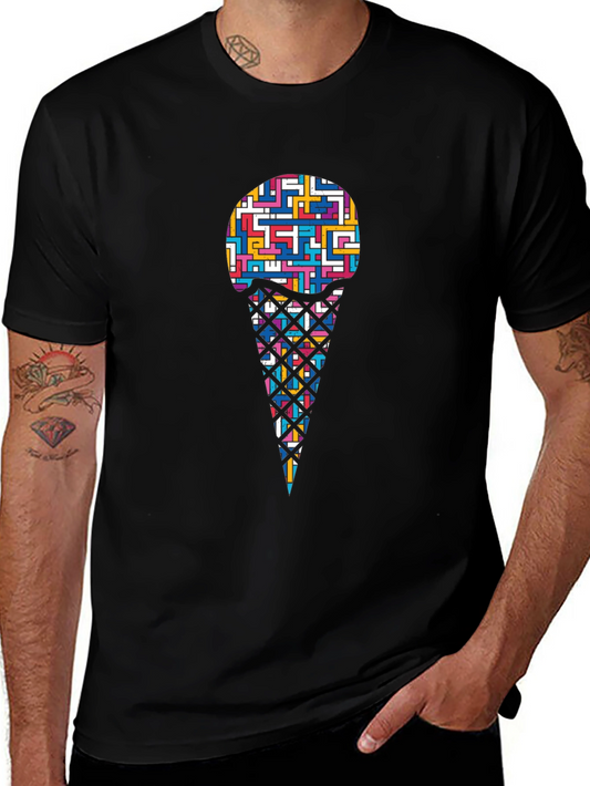 Abstract Ice Cream Graphic Black T-Shirt
