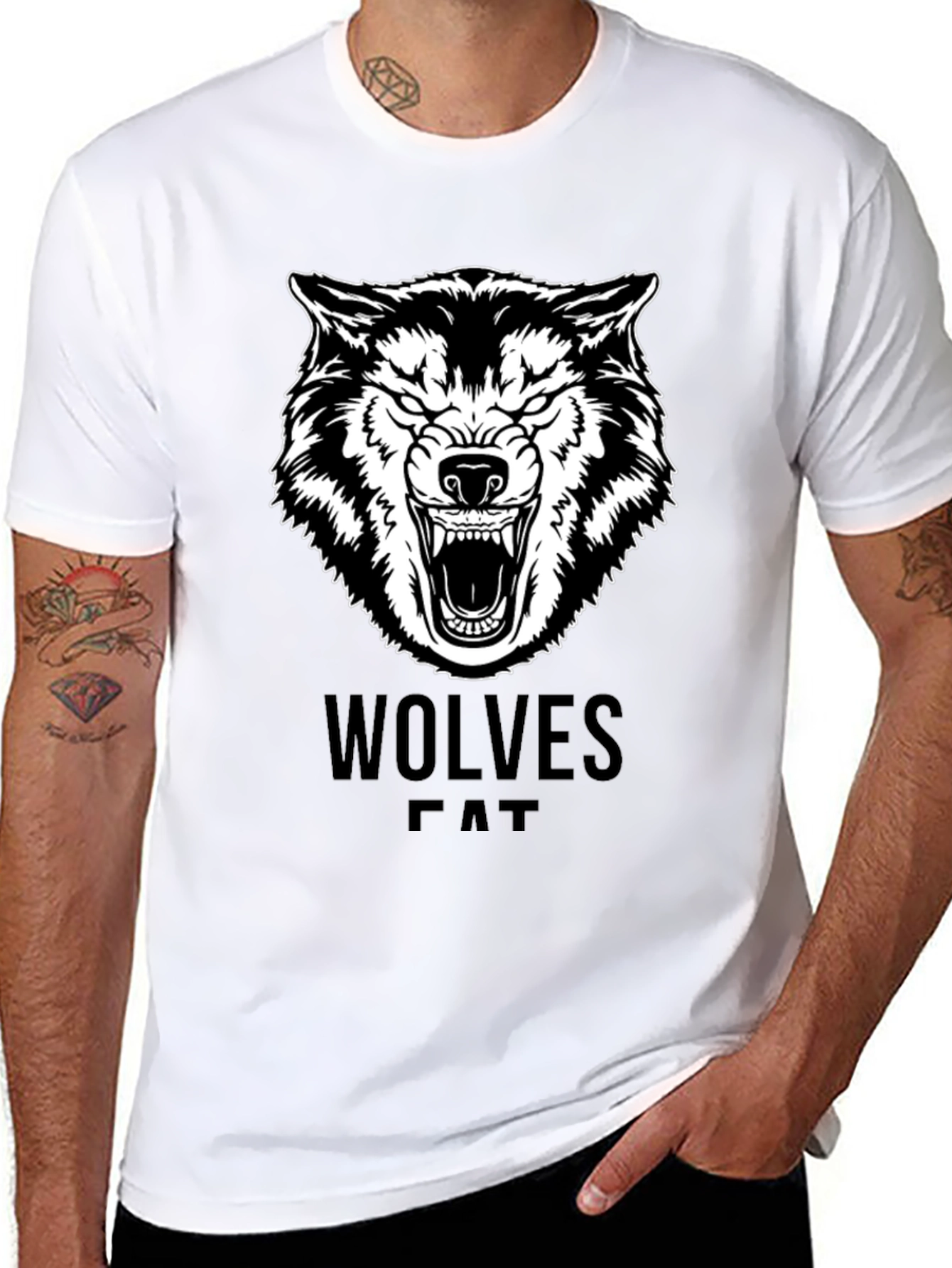 Wolves Graphic Print Black T-Shirt