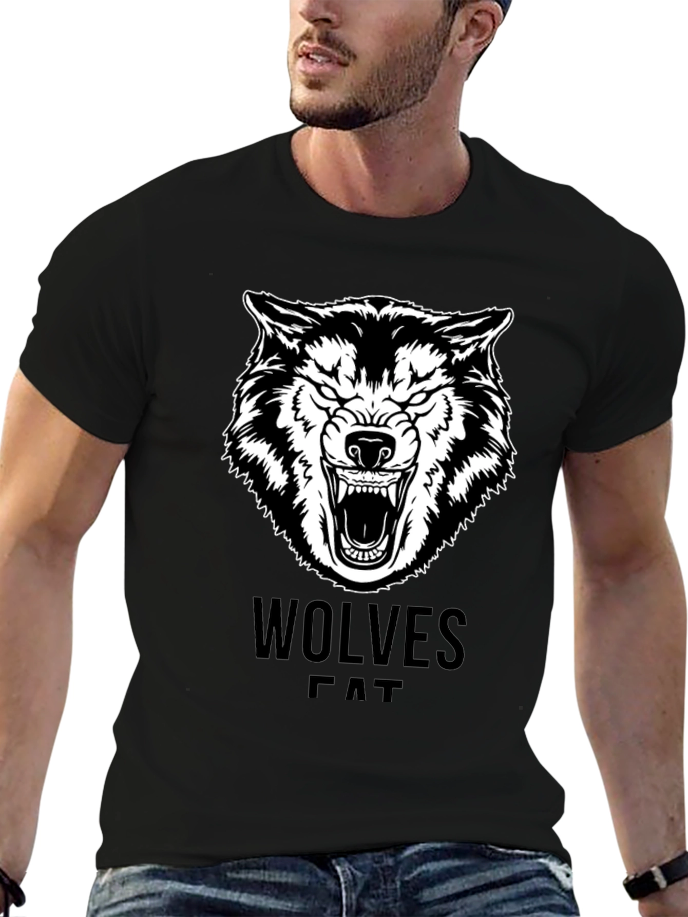 Wolves Graphic Print Black T-Shirt
