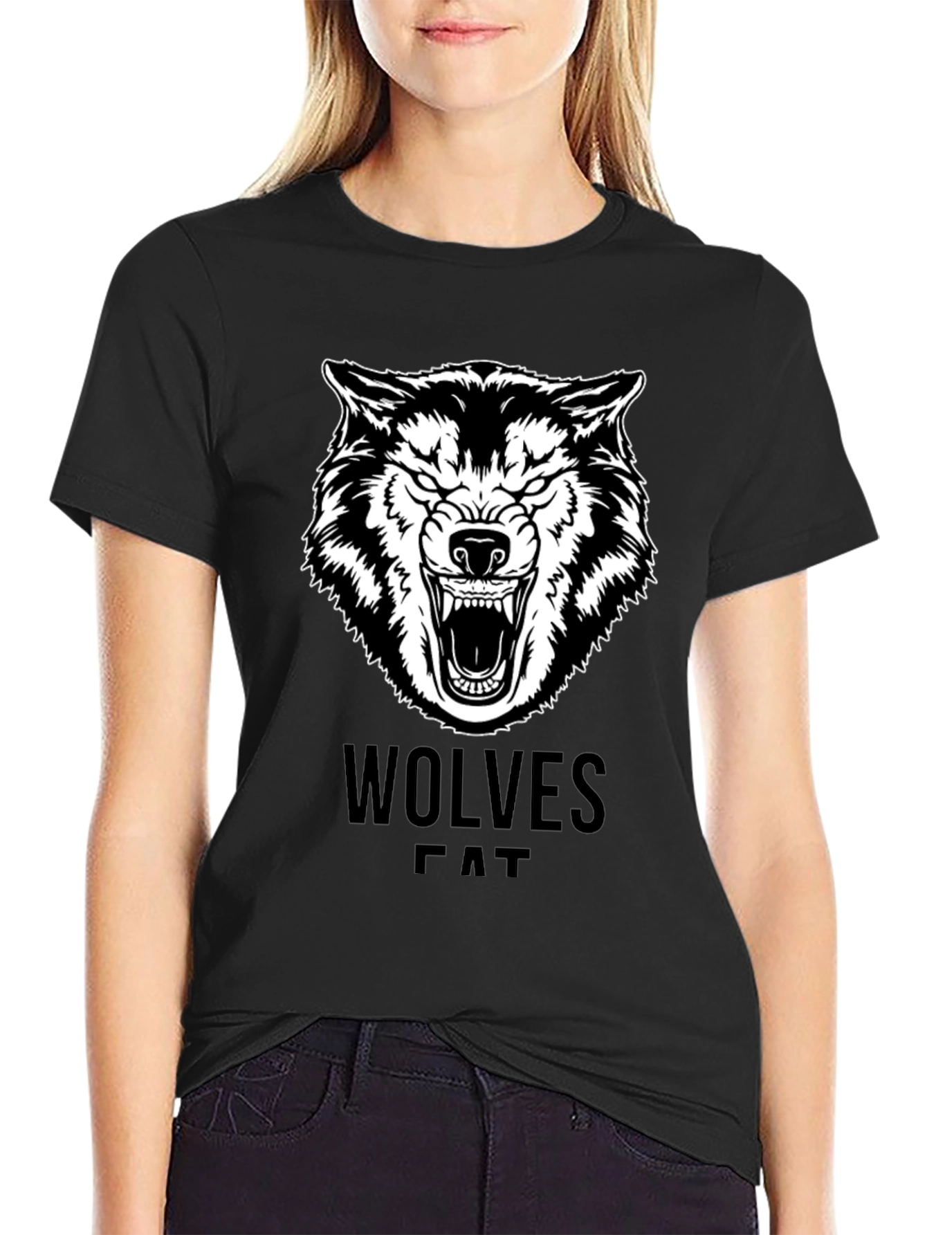 Wolves Graphic Print Black T-Shirt